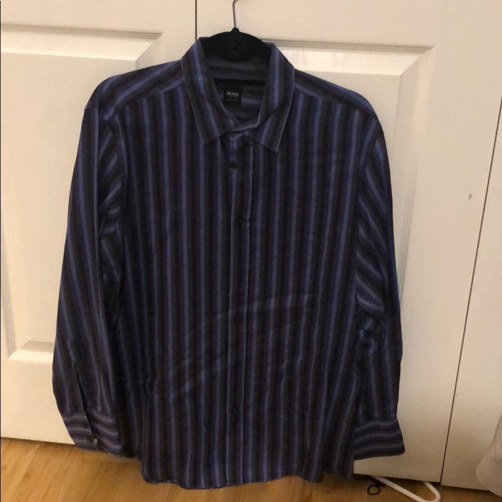Hugo Boss Blue and Black Striped Shirt